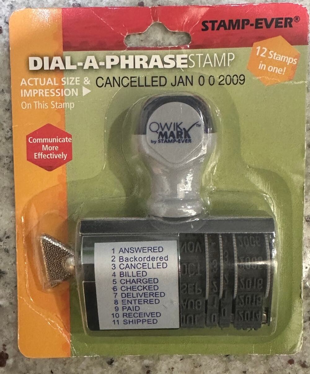 Stamp-Ever Dial-A-Phrase Date Stamp 11 Office Phrases Adjustable #2754 NEW
